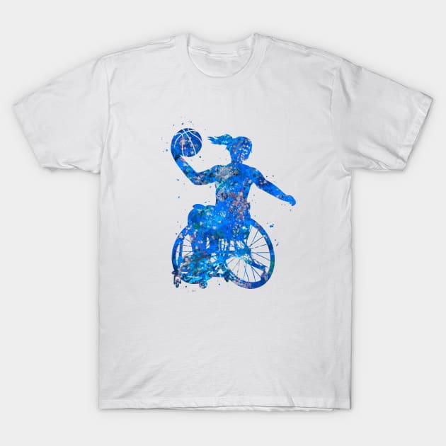 Wheelchair basketball girl - Blue art T-Shirt by Yahya Art